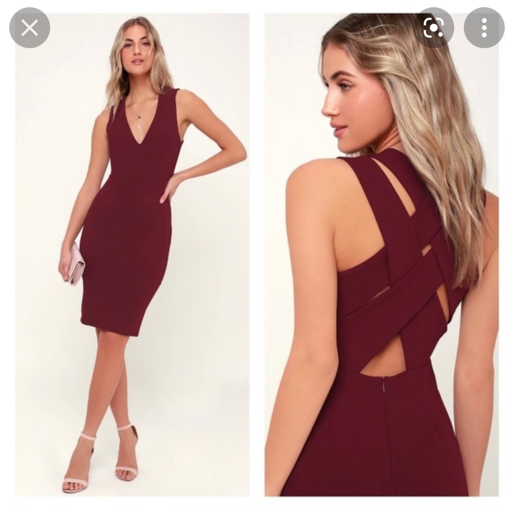 🆕 LULU’S Darren Burgundy Strappy Bodycon Midi Dress